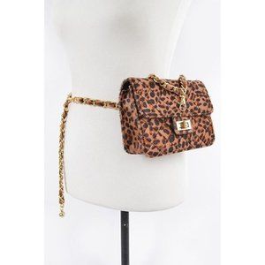 Leopard Faux Leo Skin Belt Bag W/Chain Strap Women